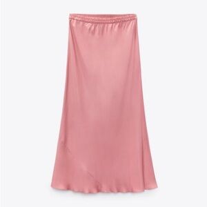 Zara Satin-effect Pink Midi skirt